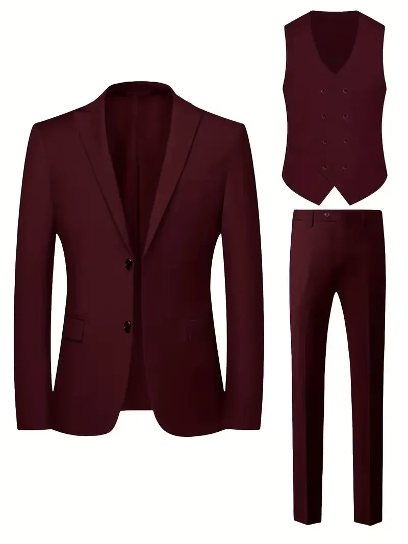 Costume 3 pièces homme croisé coupe slim veste à revers gilet assorti 25
