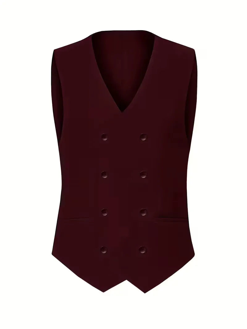 Costume 3 pièces homme croisé coupe slim veste à revers gilet assorti 26