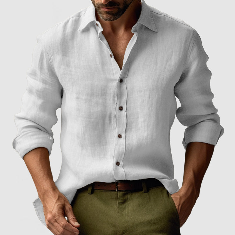 Chemise d'été pour homme en lin à manches longues avec style vintage et allure décontractée