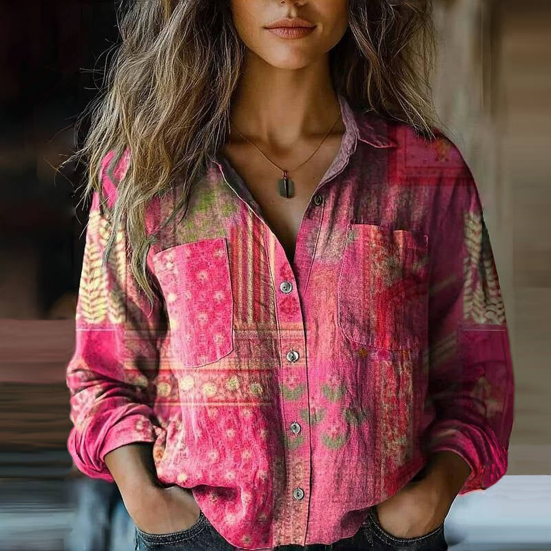 Ysaline – Blouse vintage à motif bohème femme