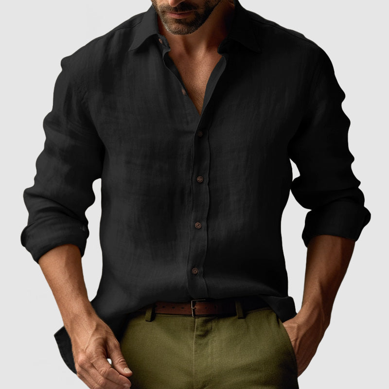 Chemise d'été pour homme en lin à manches longues avec style vintage et allure décontractée