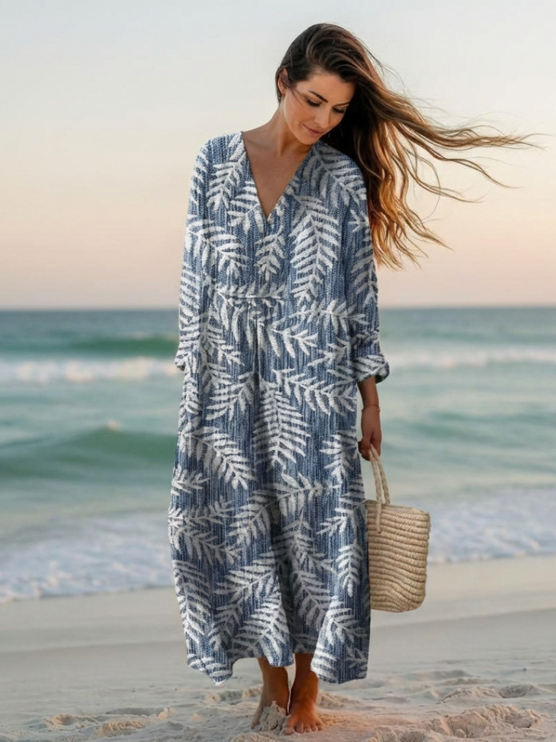 Robe midi fleurie à manches courtes