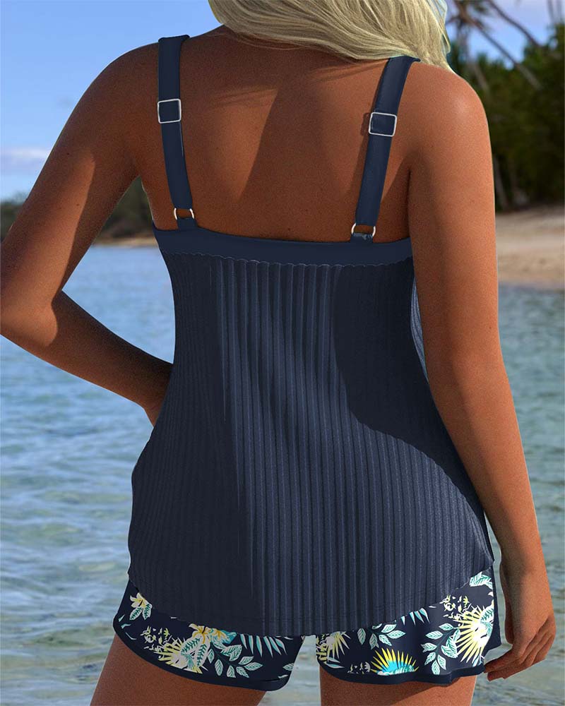 Tankini rayé femme avec short, maillot de bain séchage rapide