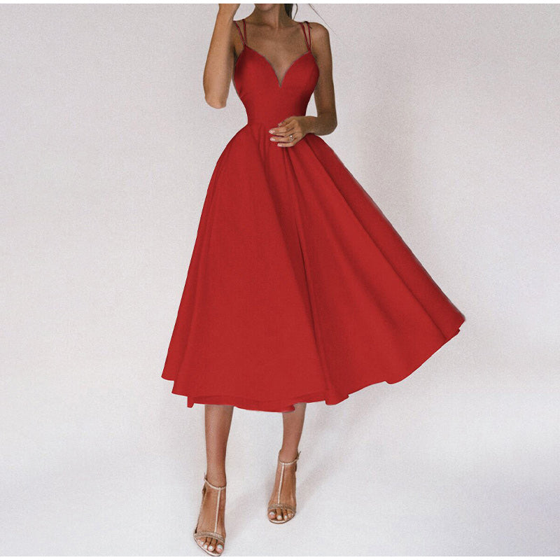 Amélie – Robe midi de soirée à col en V femme