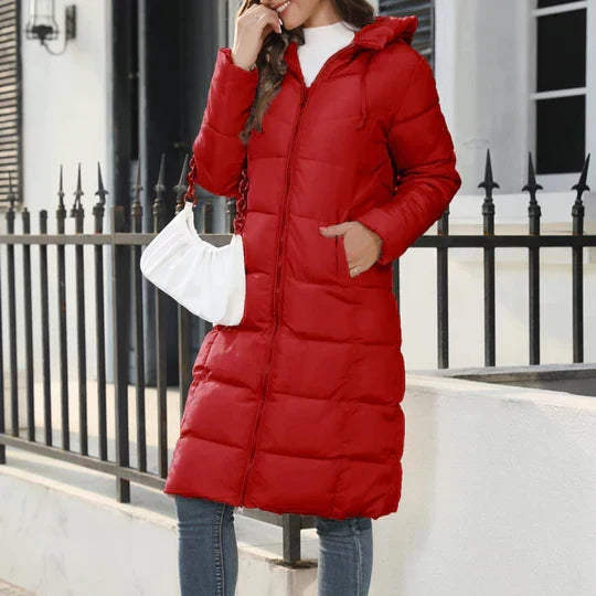 Doudoune femme longue à capuche matelassée coupe droite 2