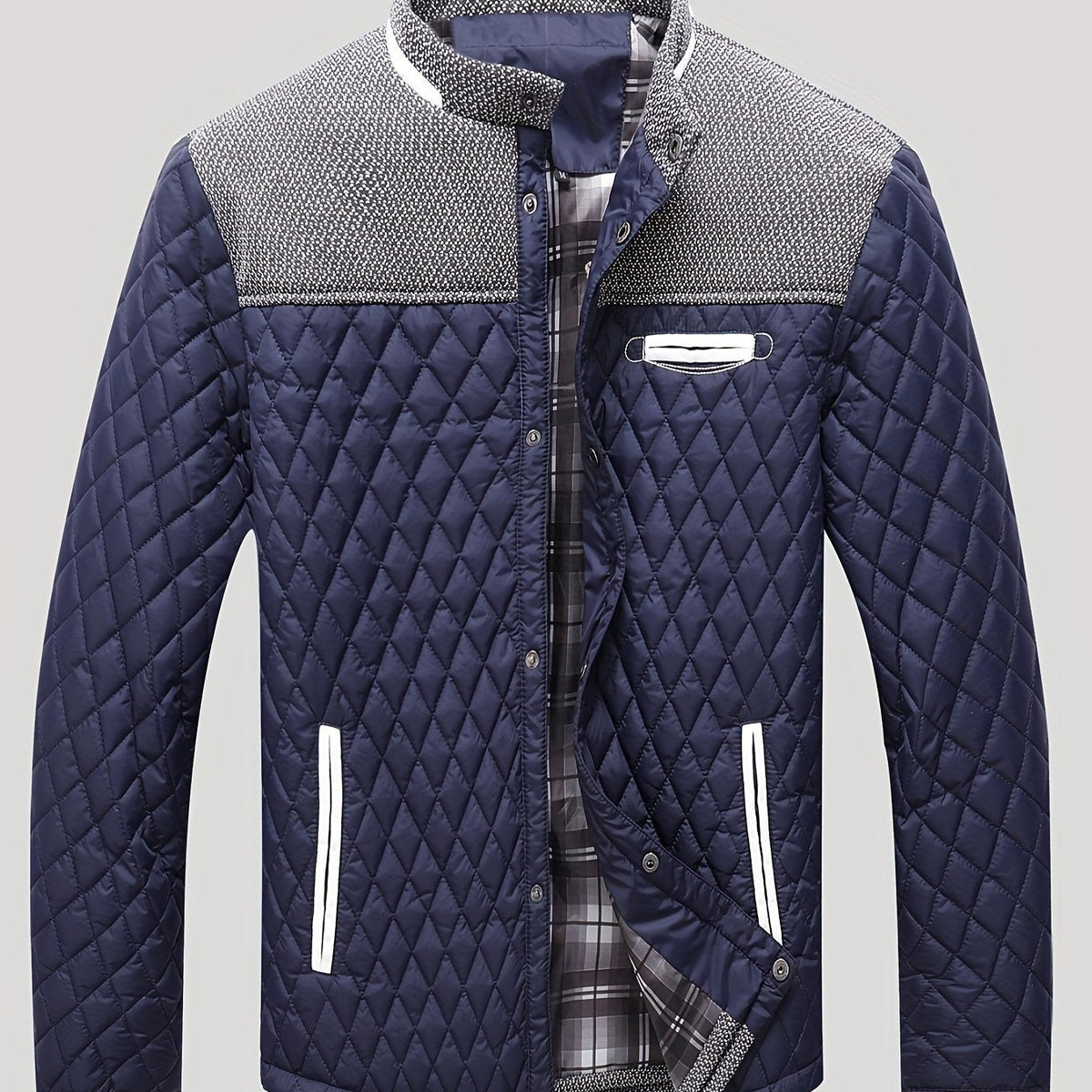Doudoune homme matelassée courte à col montant et empiècements tricot 1