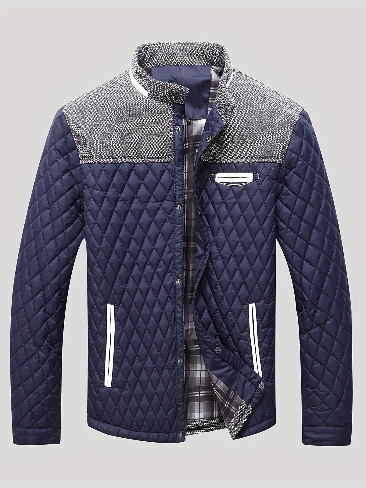 Doudoune homme matelassée courte à col montant et empiècements tricot 2