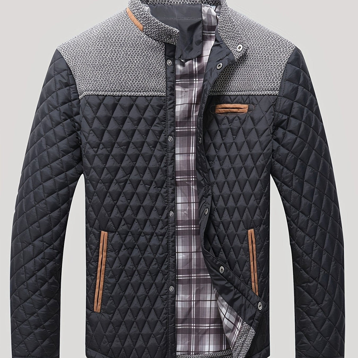 Doudoune homme matelassée courte à col montant et empiècements tricot 7