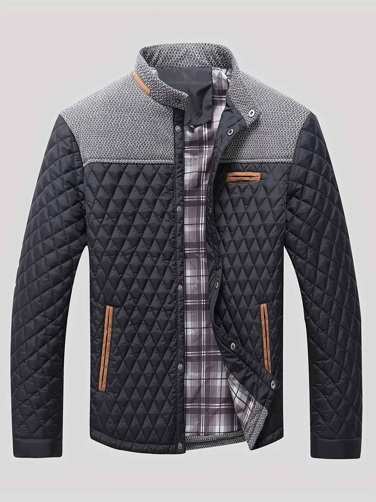 Doudoune homme matelassée courte à col montant et empiècements tricot 8