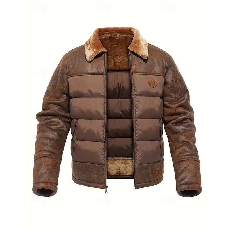 Doudoune homme matelassée courte style aviateur à col fourrure 1