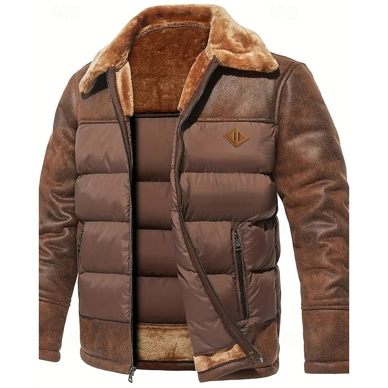 Doudoune homme matelassée courte style aviateur à col fourrure 3