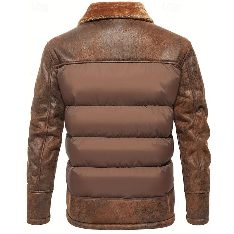 Doudoune homme matelassée courte style aviateur à col fourrure 4