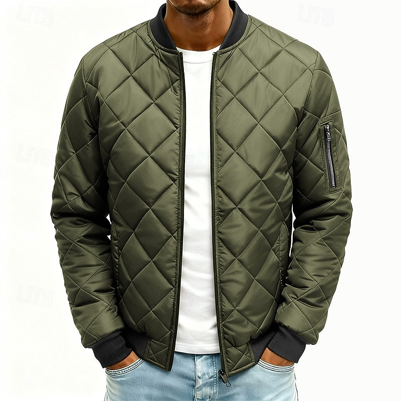 Doudoune homme matelassée courte style bomber à bords côtelés 1