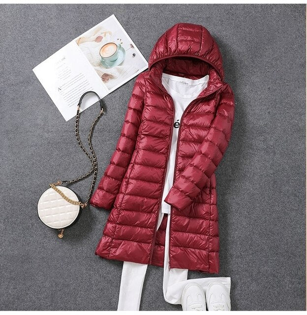 Doudoune longue femme à capuche amovible zippée 3