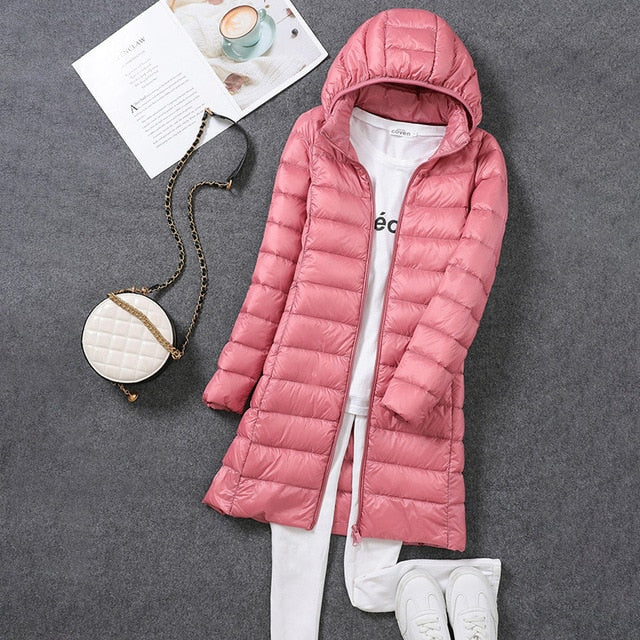 Doudoune longue femme à capuche amovible zippée 5