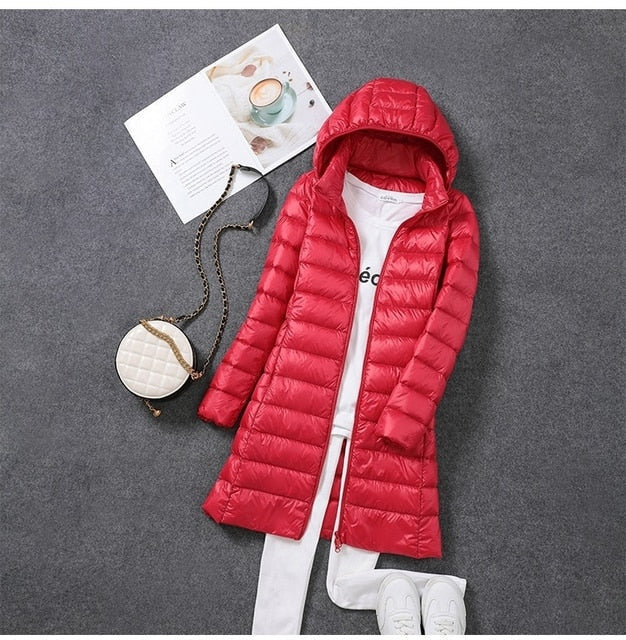 Doudoune longue femme à capuche amovible zippée 6