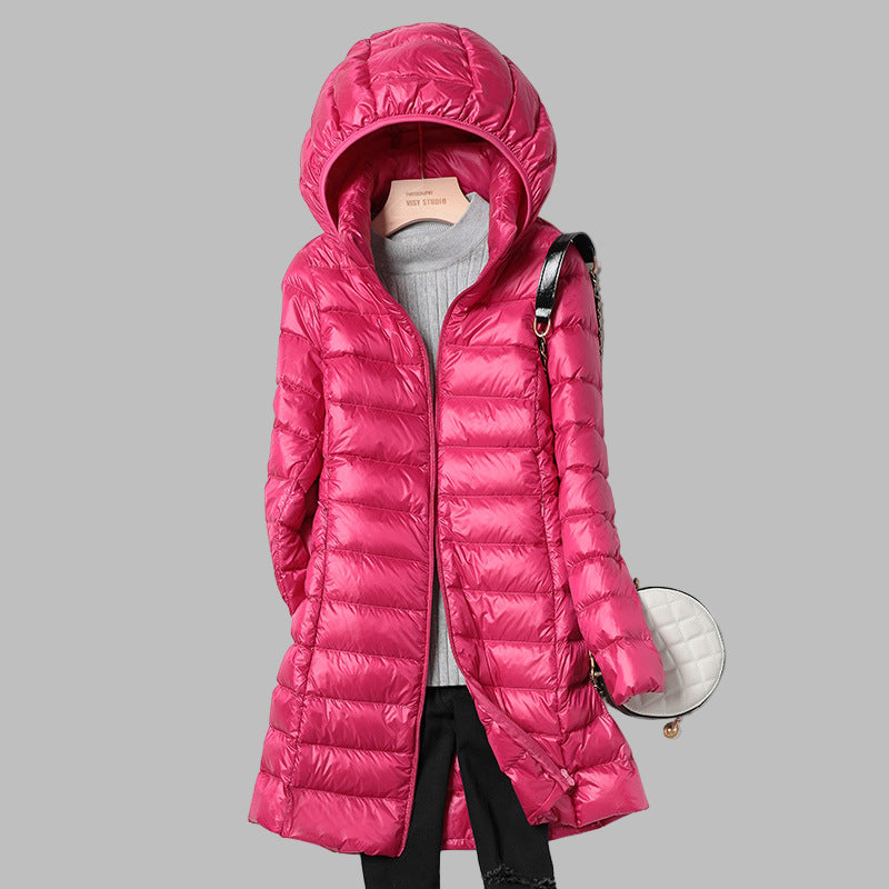 Doudoune longue femme à capuche amovible zippée 7