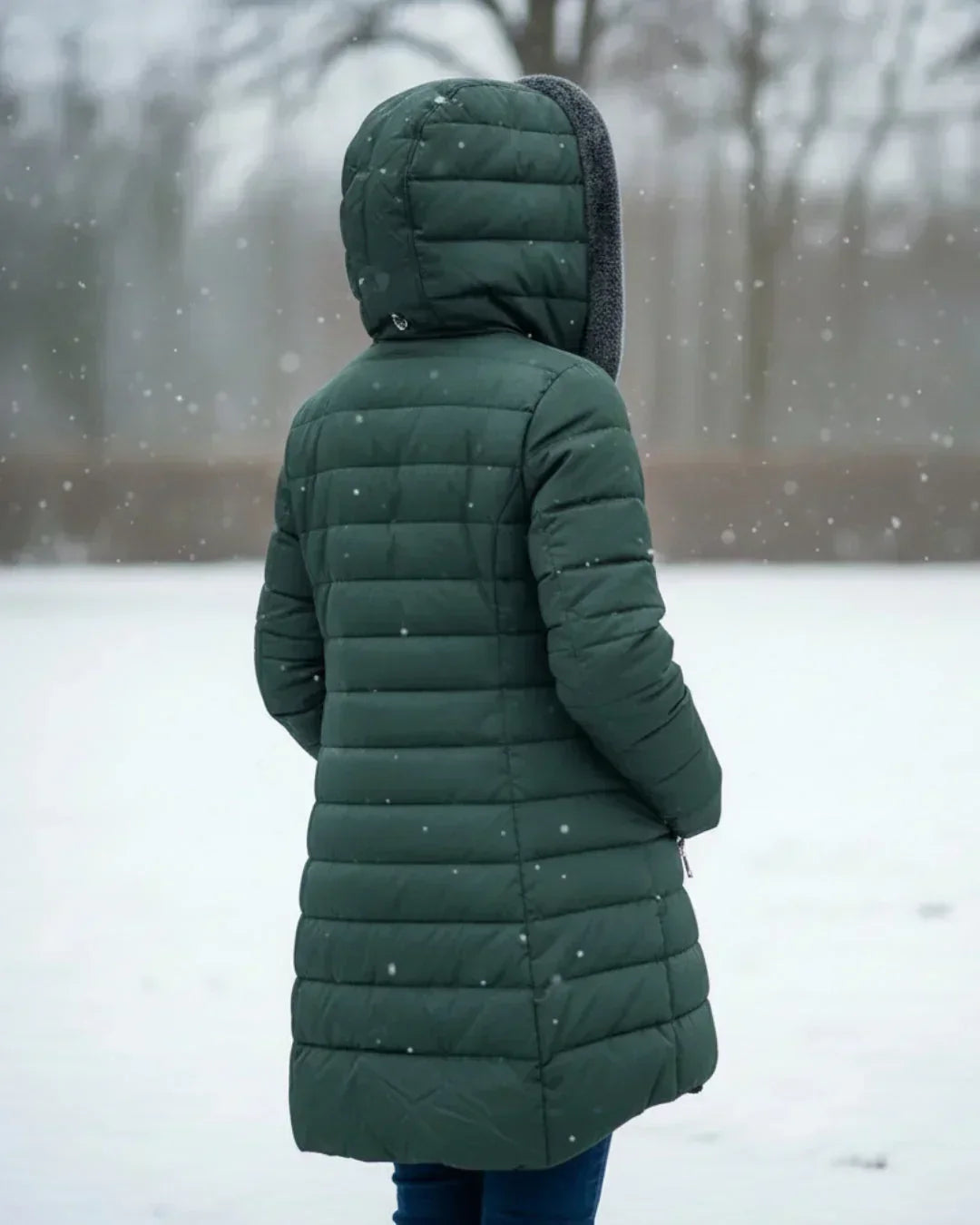 Doudoune longue femme à capuche matelassée coupe évasée 11
