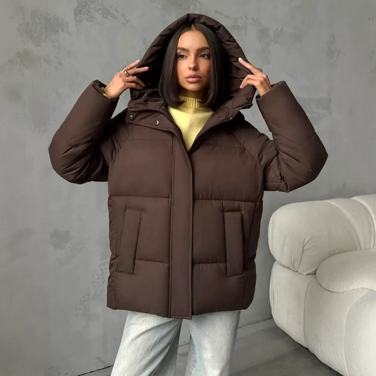Doudoune oversize femme à capuche avec poches intégrées 8