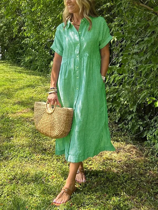 Romane – Robe chemise midi rayée boutonnée femme