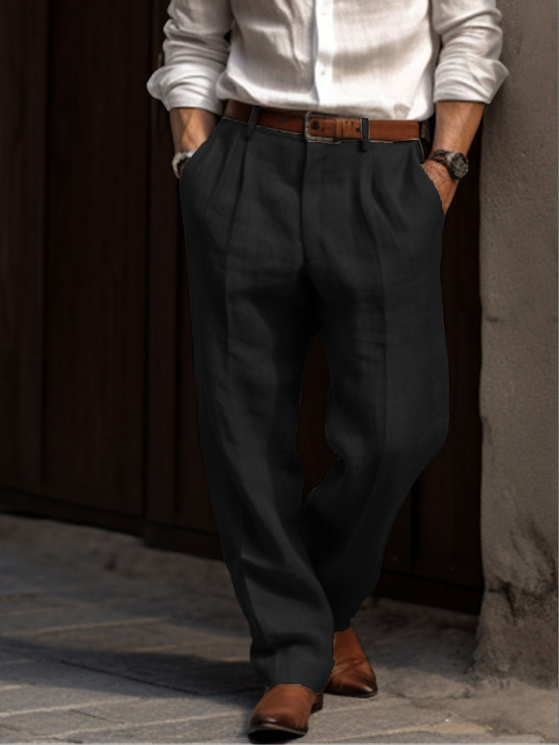 Pantalon homme plissé en lin et coton – élégance naturelle et confort respirant