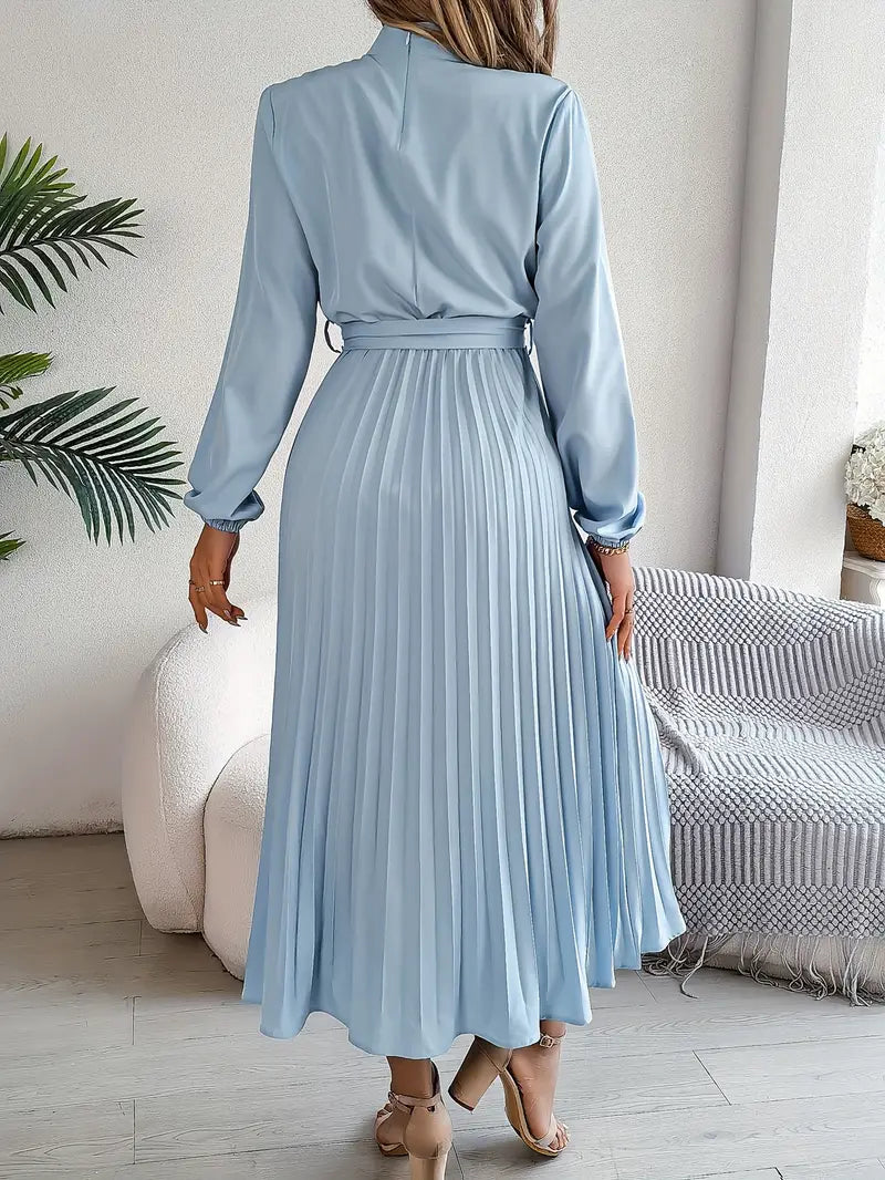 Camille – Robe midi plissée à manches longues avec ceinture femme