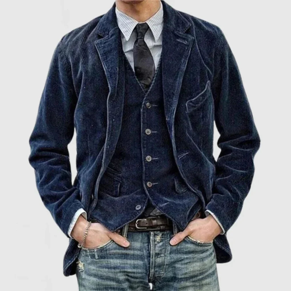 Ensemble blazer et gilet homme en velours côtelé vintage 1