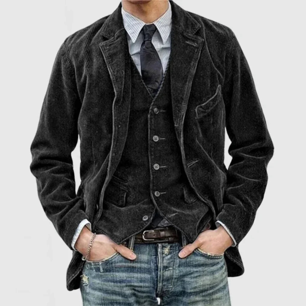 Ensemble blazer et gilet homme en velours côtelé vintage 2