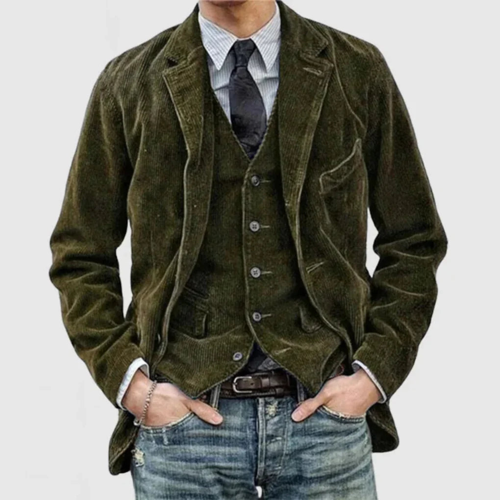Ensemble blazer et gilet homme en velours côtelé vintage 3