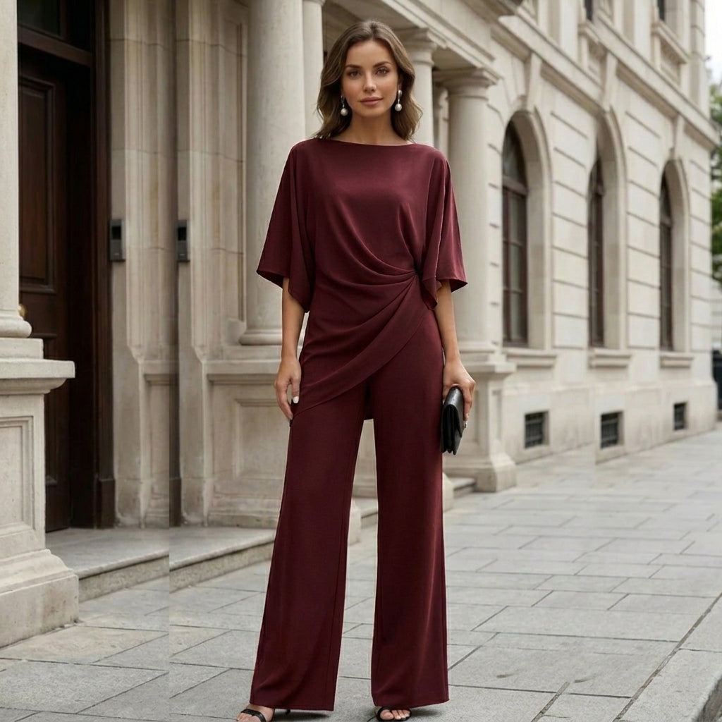 Ensemble deux pièces femme habillé à jambes larges et taille drapée 12