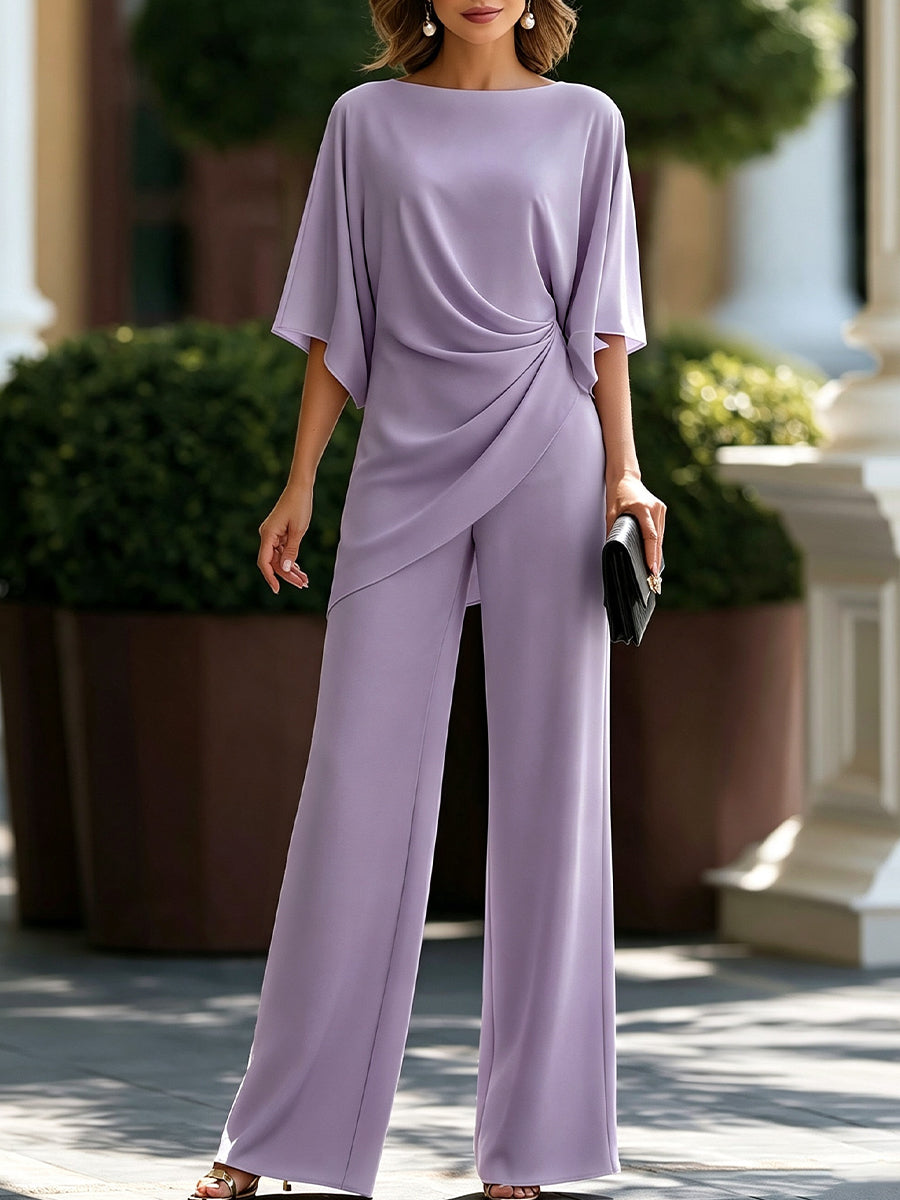 Ensemble deux pièces femme habillé à jambes larges et taille drapée 6