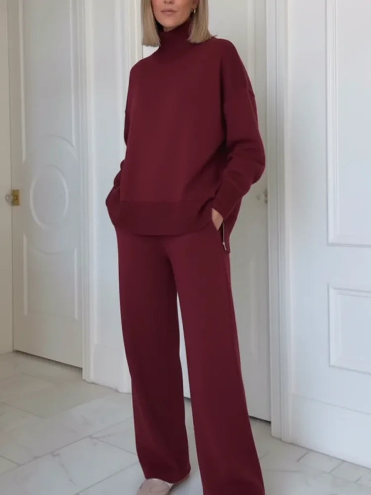 Ensemble femme deux pièces à col zippé et pantalon droit à poches 3