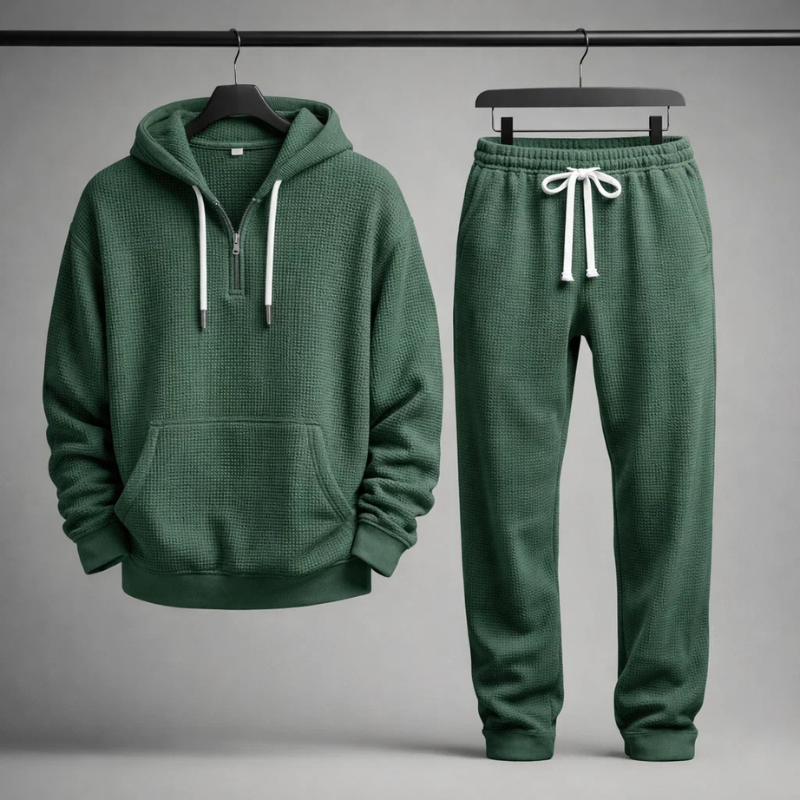 Ensemble homme à capuche en maille gaufrée demi-zip 10