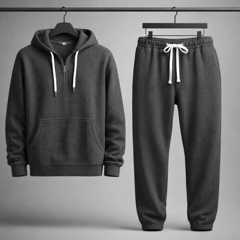 Ensemble homme à capuche en maille gaufrée demi-zip 13