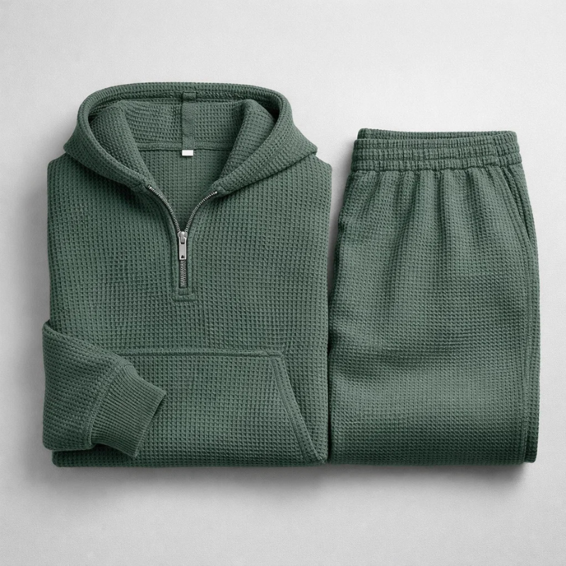 Ensemble homme à capuche en maille gaufrée demi-zip 3