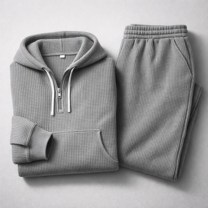 Ensemble homme à capuche en maille gaufrée demi-zip 5