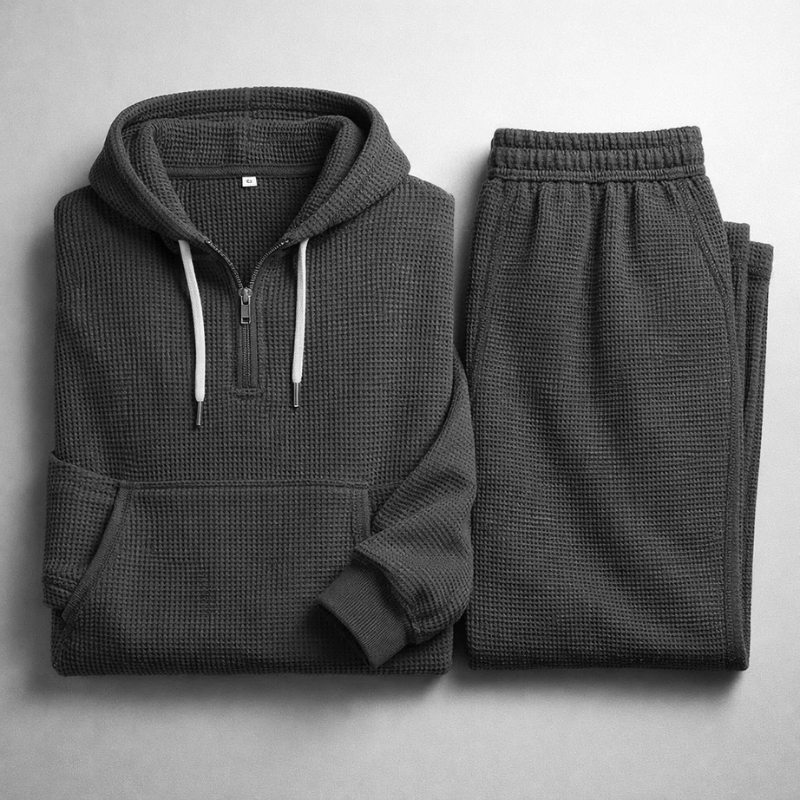 Ensemble homme à capuche en maille gaufrée demi-zip 6