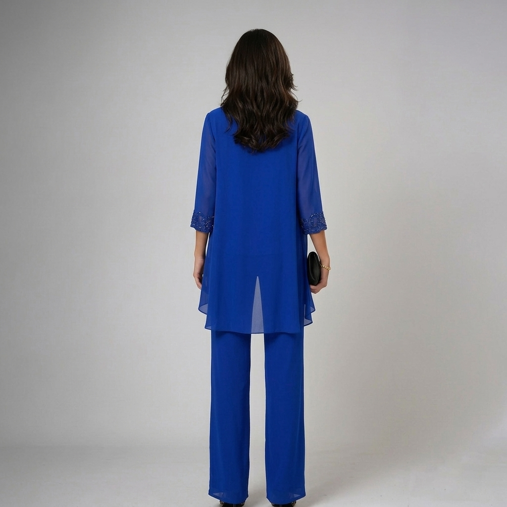 Ensemble pantalon femme trois pièces en dentelle à veste transparente 6