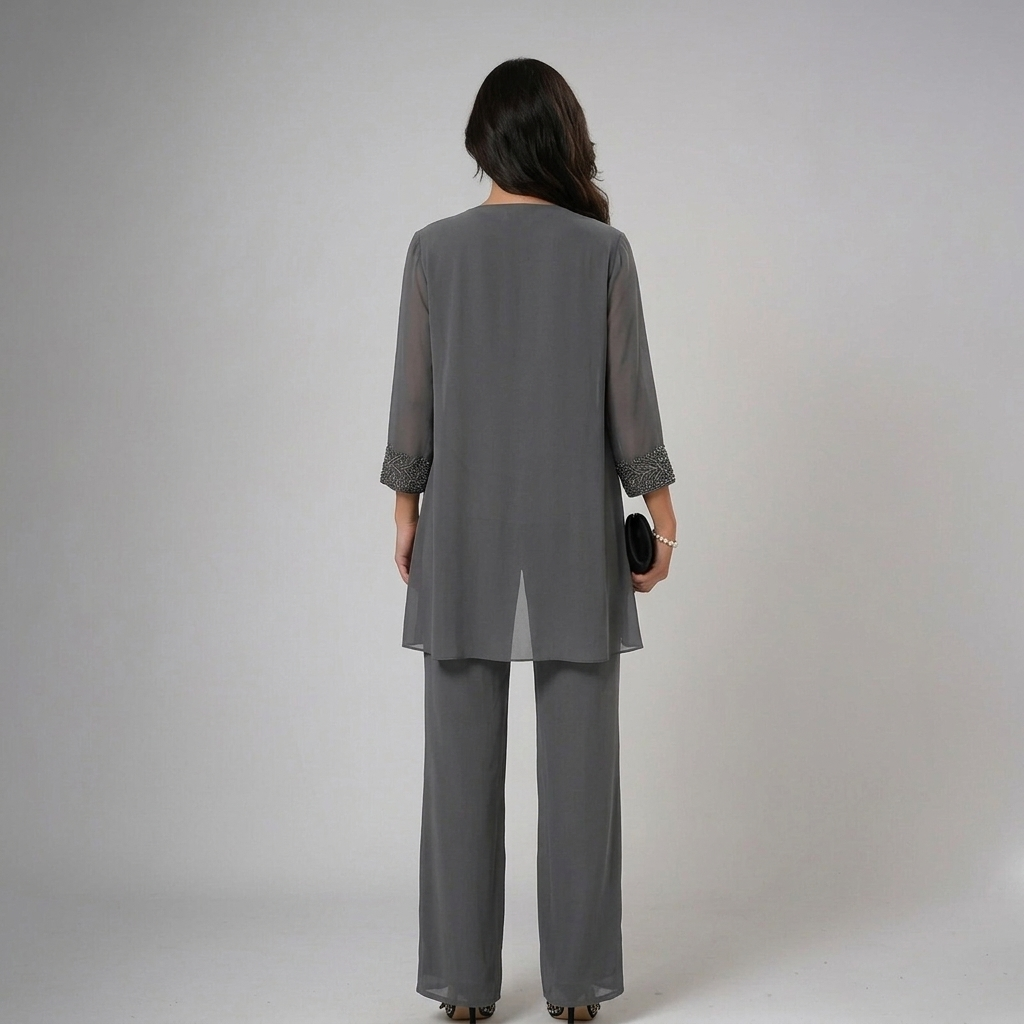 Ensemble pantalon femme trois pièces en dentelle à veste transparente 7