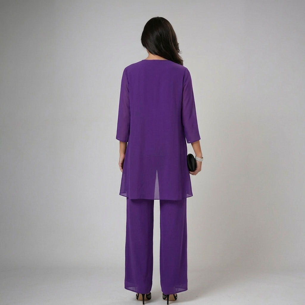 Ensemble pantalon femme trois pièces en dentelle à veste transparente 8
