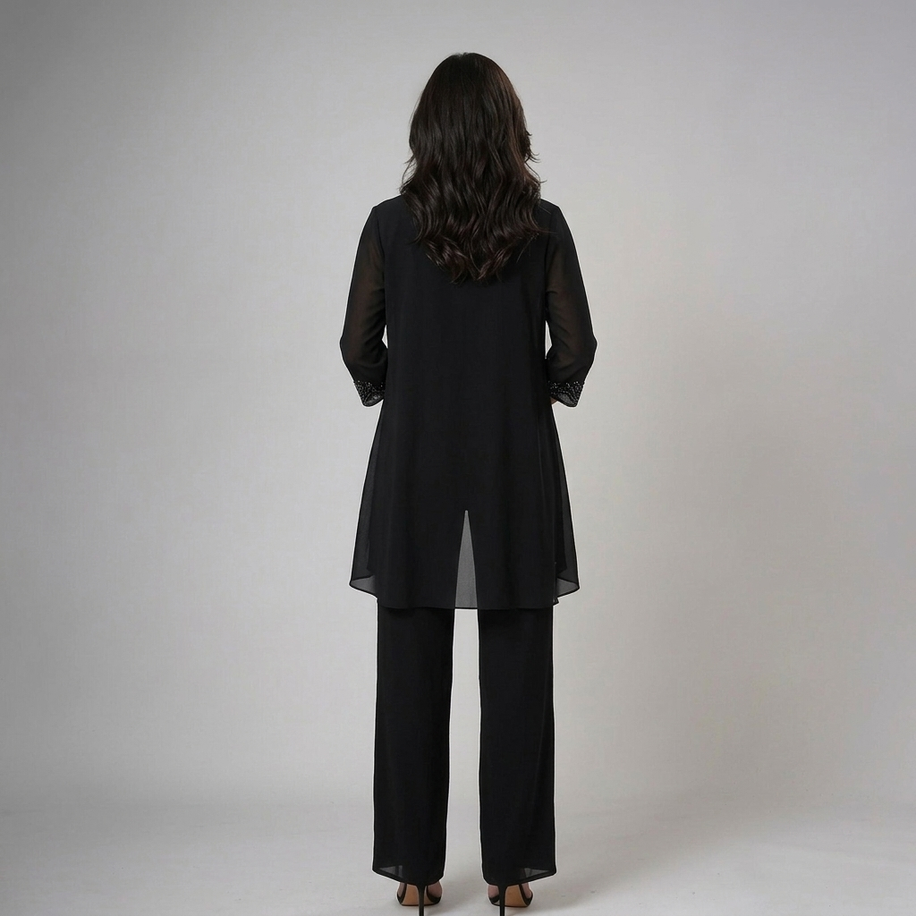 Ensemble pantalon femme trois pièces en dentelle à veste transparente 9