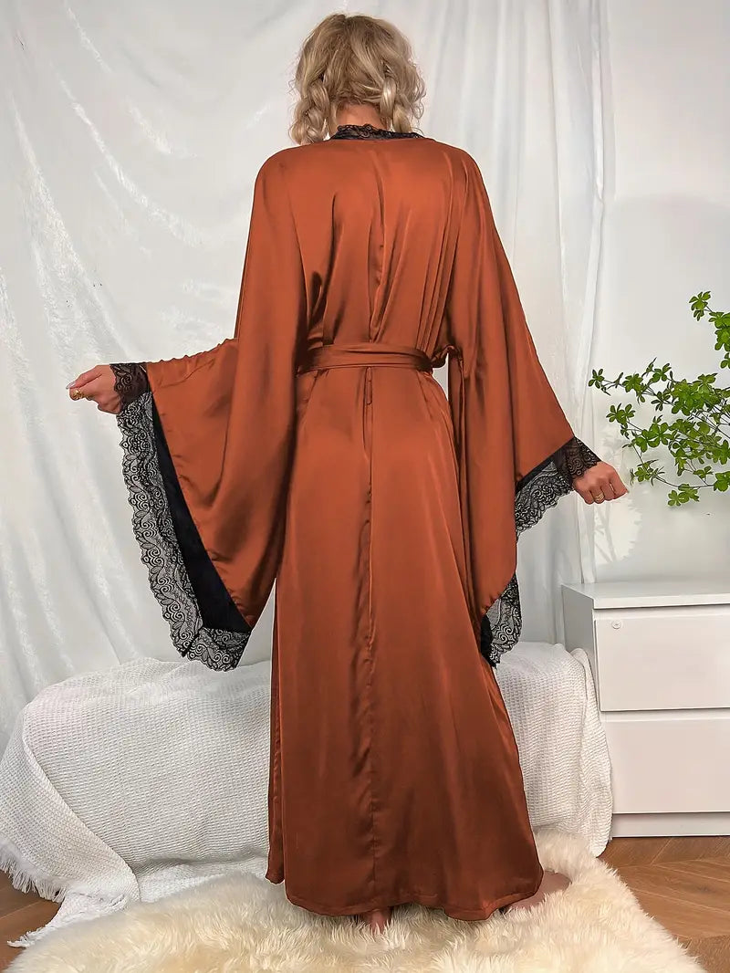 Isabelle – Kimono long en dentelle avec ceinture et manches larges femme