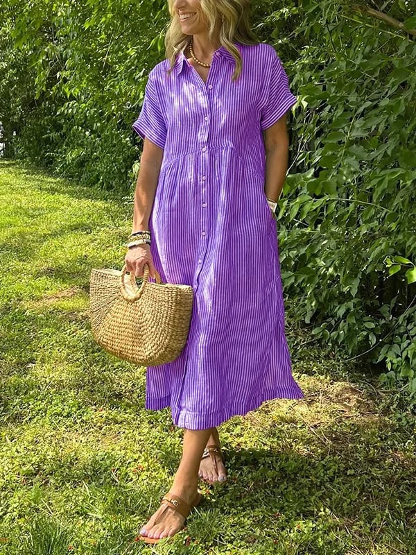 Romane – Robe chemise midi rayée boutonnée femme