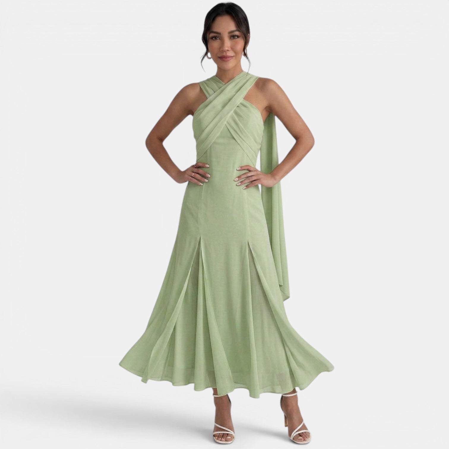 Adèle – Robe longue en mousseline à nœud pour invitée de mariage