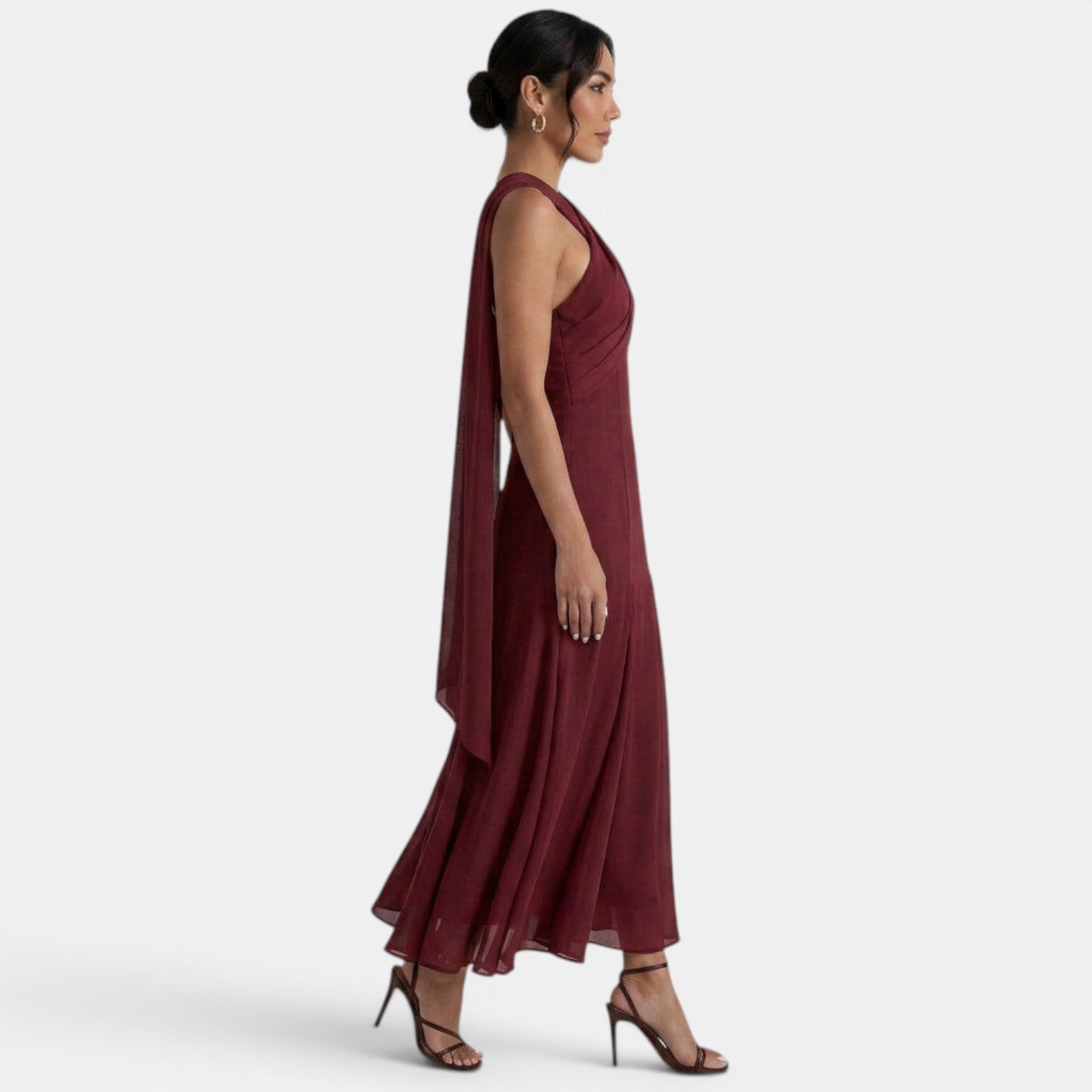 Adèle – Robe longue en mousseline à nœud pour invitée de mariage