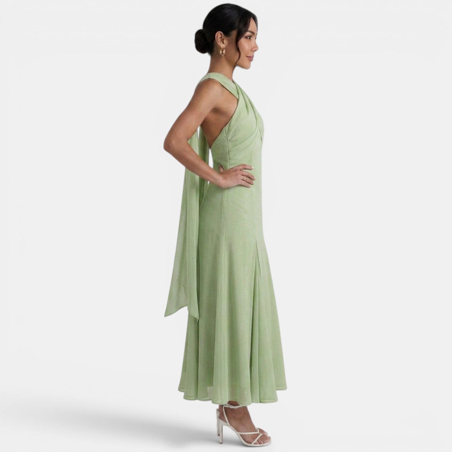 Adèle – Robe longue en mousseline à nœud pour invitée de mariage
