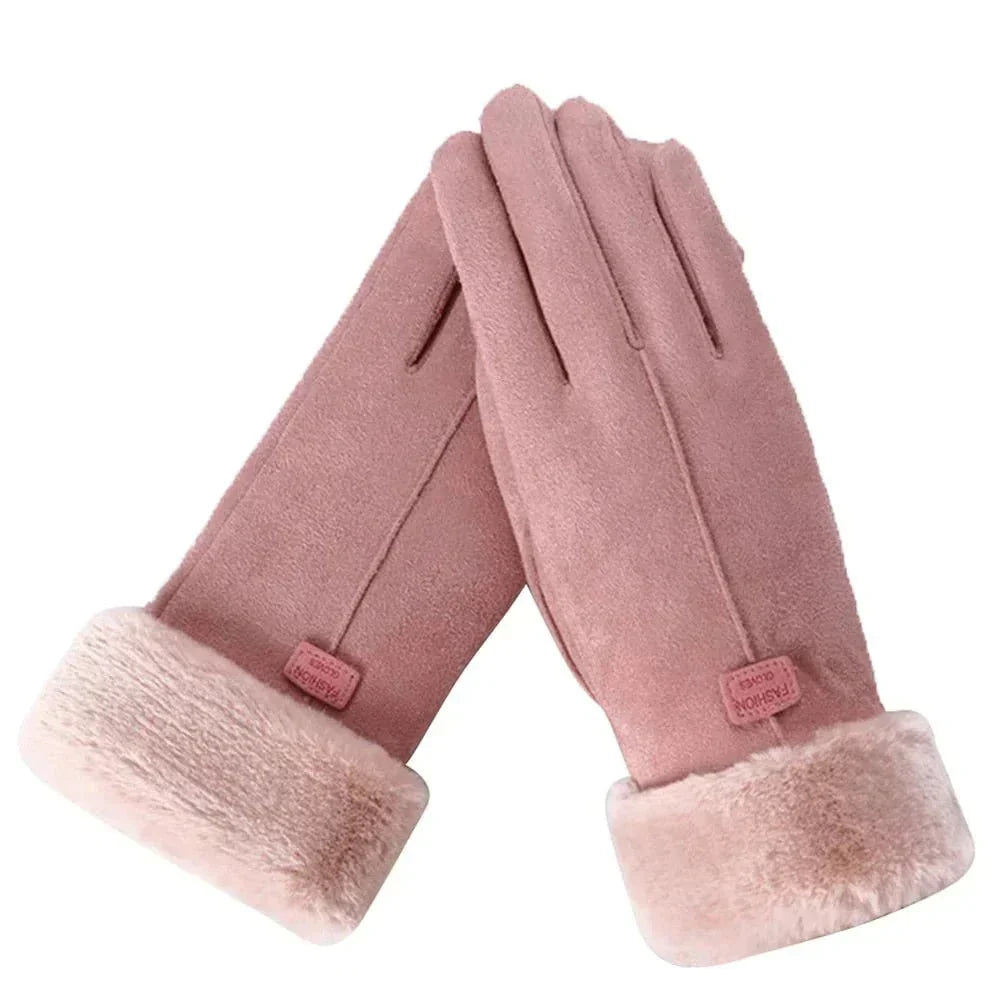 Gants femme chauds à poignet en fausse fourrure 1