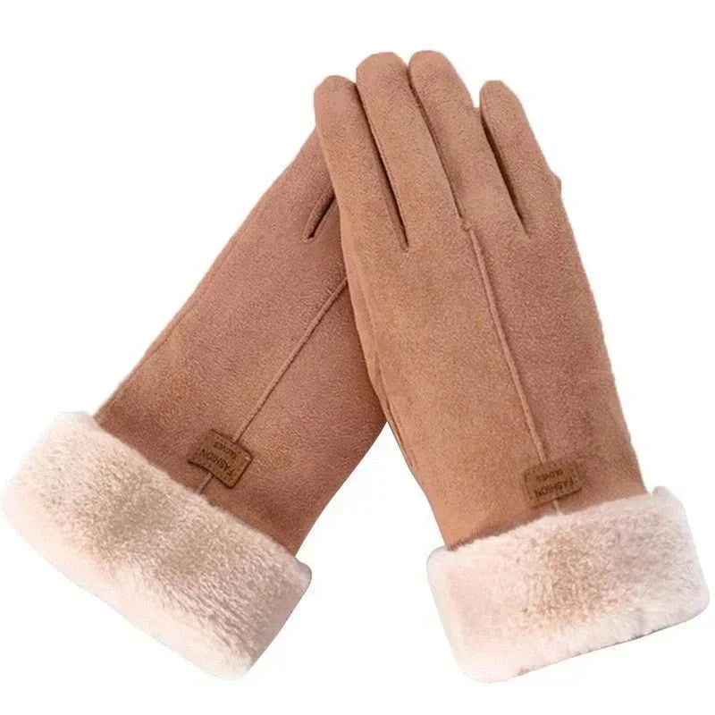 Gants femme chauds à poignet en fausse fourrure 2