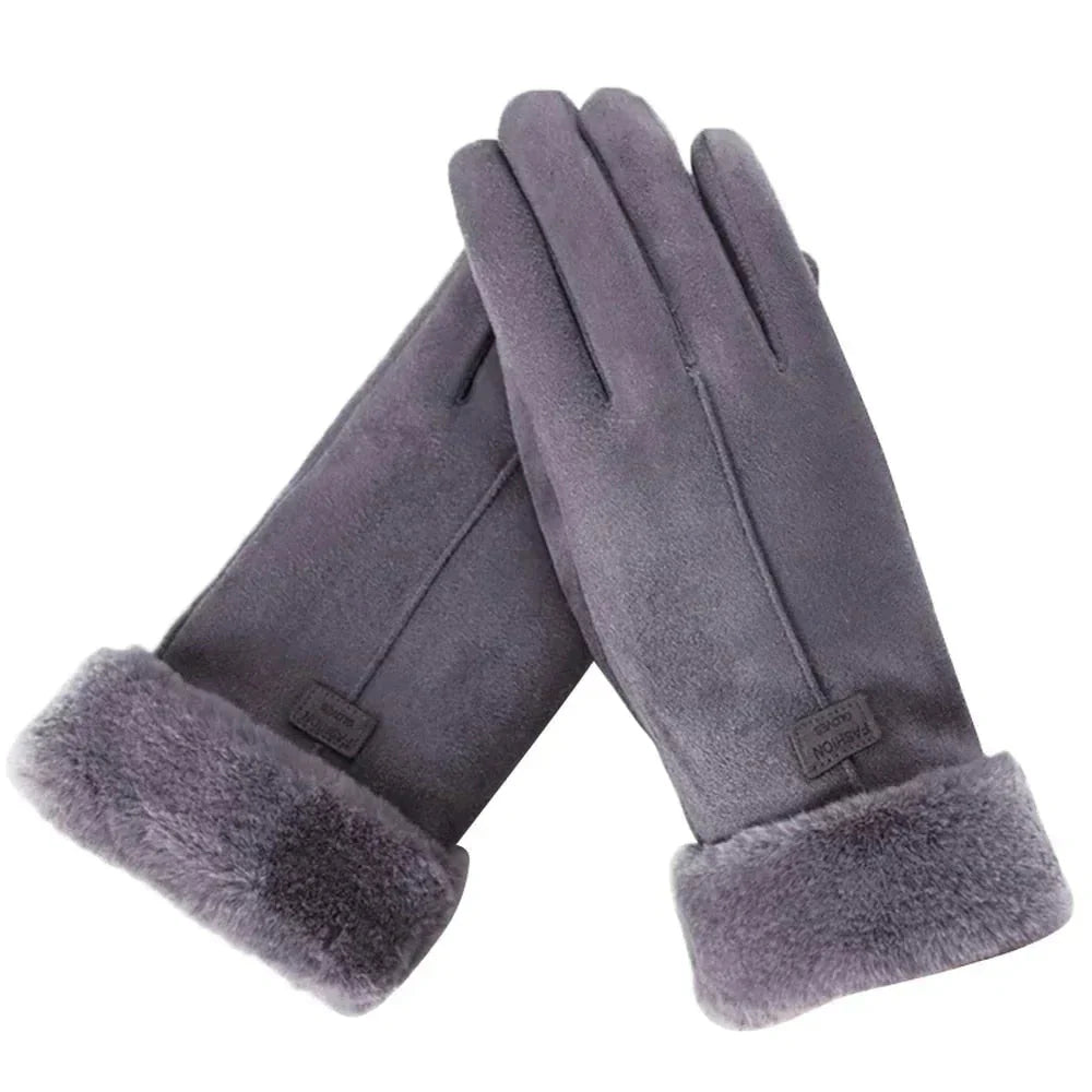 Gants femme chauds à poignet en fausse fourrure 3