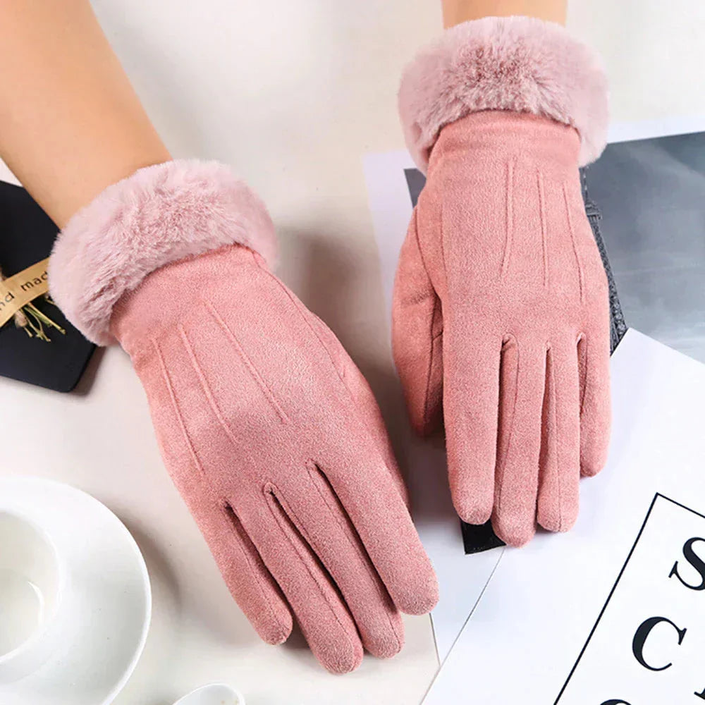 Gants femme élégants à poignet en fausse fourrure 1